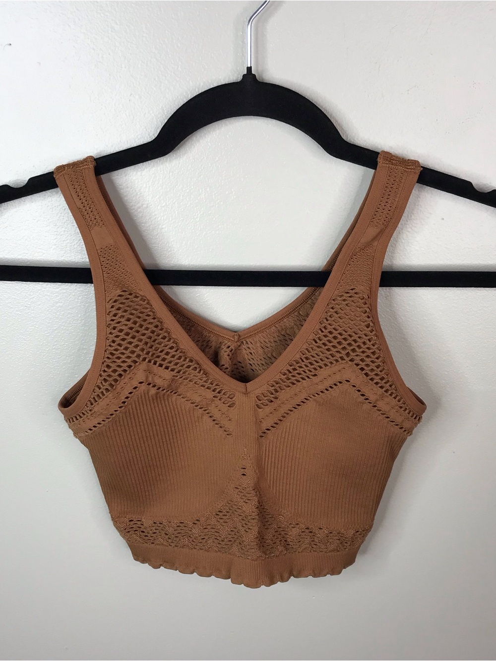 aerie Ribbed Lace Trim Sports Bra in Camel Brown Sz Small